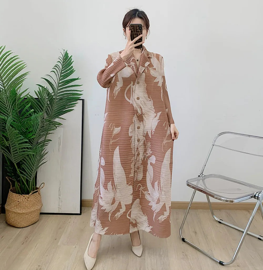 Robe imprimée à col en v pour maman, nouvelle mode d'âge moyen et âgée, manches sept-quarts, jupe plissée verte X, printemps 2025
