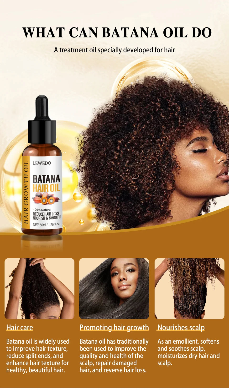 Sérum d'huile de Batana pour la croissance des cheveux, huile essentielle pour cheveux à croissance rapide, soins capillaires de beauté, Essence Anti-perte de cheveux, réparation naturelle des cheveux endommagés