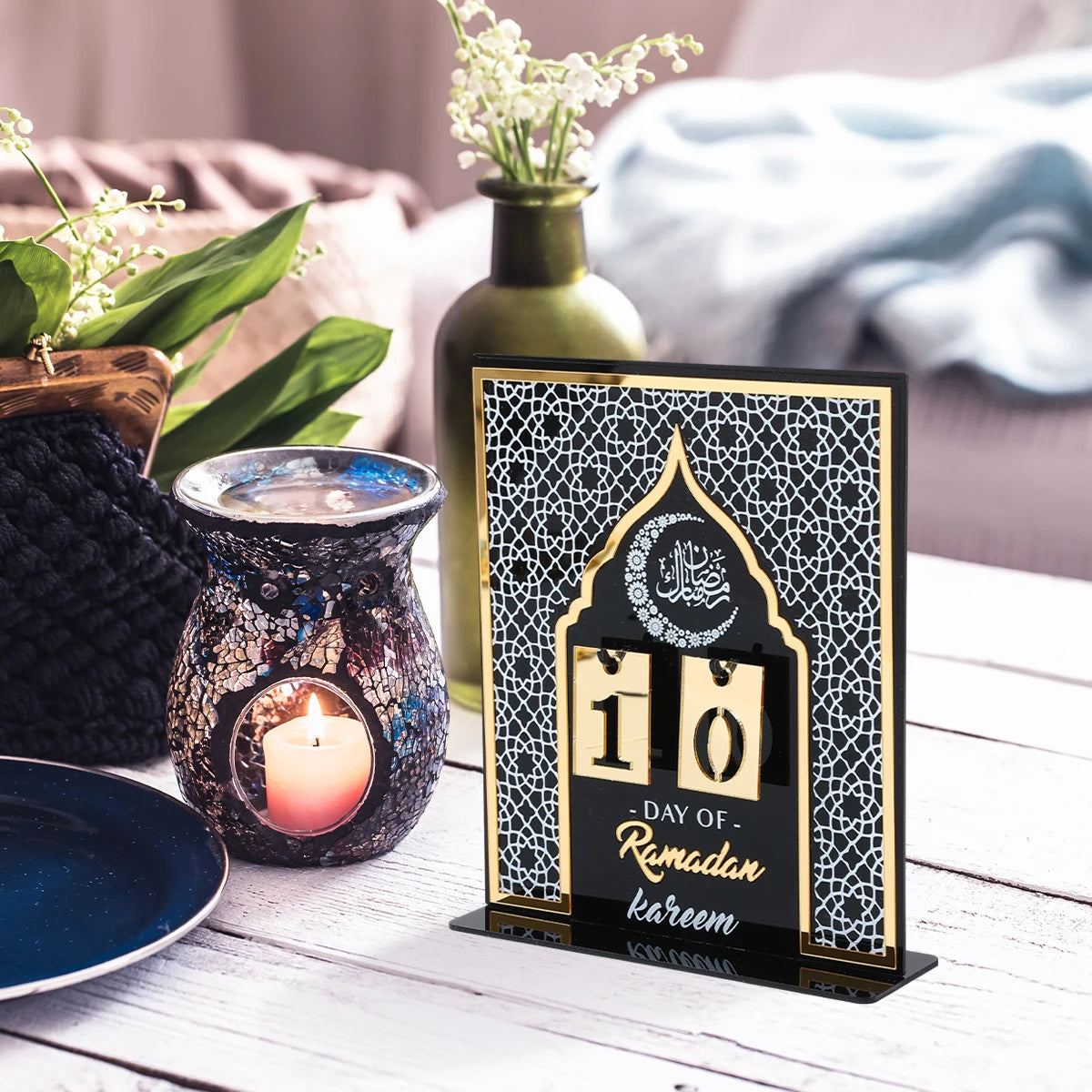 Calendrier de compte à rebours en acrylique pour Ramadan, ornements, cadeaux Eid Mubarak, décor pour la maison, fournitures de fête musulmane islamique 2025 Kareem