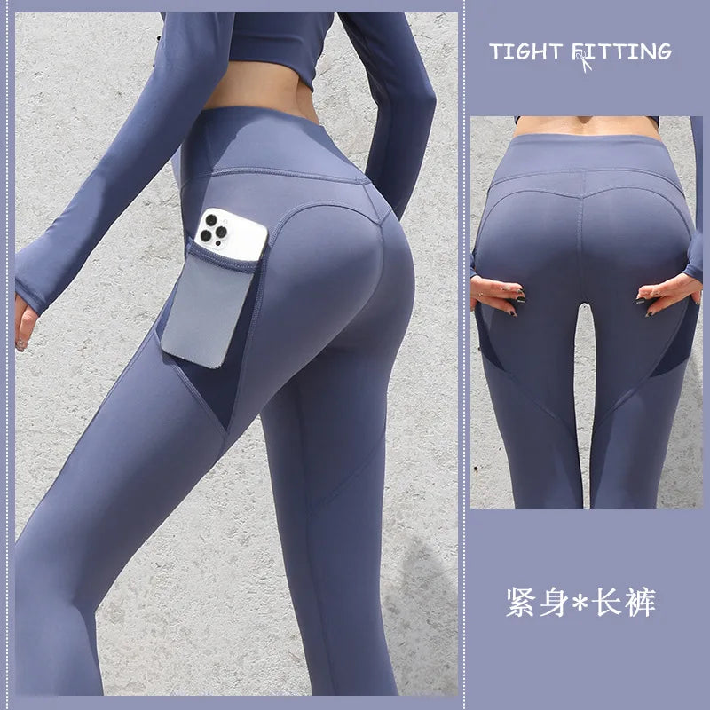 Pantalons de Yoga avec poche pour femmes, Leggings pour Fitness, en Nylon, taille haute, longs, collants Push UP, vêtements de gymnastique, 2024