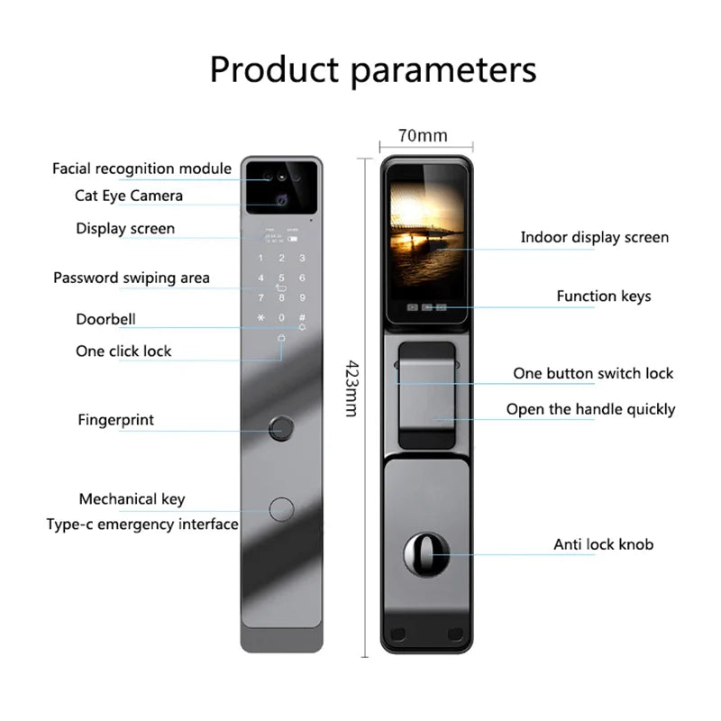 Tuya App serrure intelligente maison antivol porte serrure d'empreintes digitales avec caméra mot de passe serrure grande serrure de porte