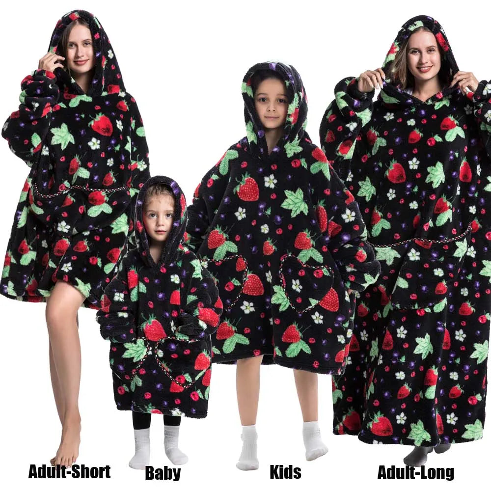 Sweat-shirt à capuche d'hiver pour femmes et hommes, pull polaire géant TV, couverture surdimensionnée avec manches, vêtements citrouille d'halloween pour adultes