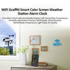 Tuya WiFi Station météo intelligente horloge compteur de température et d'humidité compteur de vitesse et de direction du vent écran couleur horloge numérique