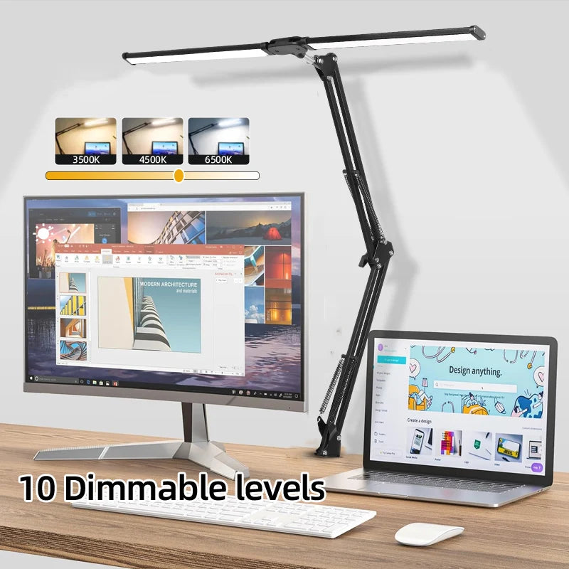 Lampes de bureau LED à double tête, lumière de moniteur d'ordinateur à intensité variable en continu, lampe de table USB pour étude de bureau, luminaire de lecture  lumiere bureau  lampe ecran ordinateur
