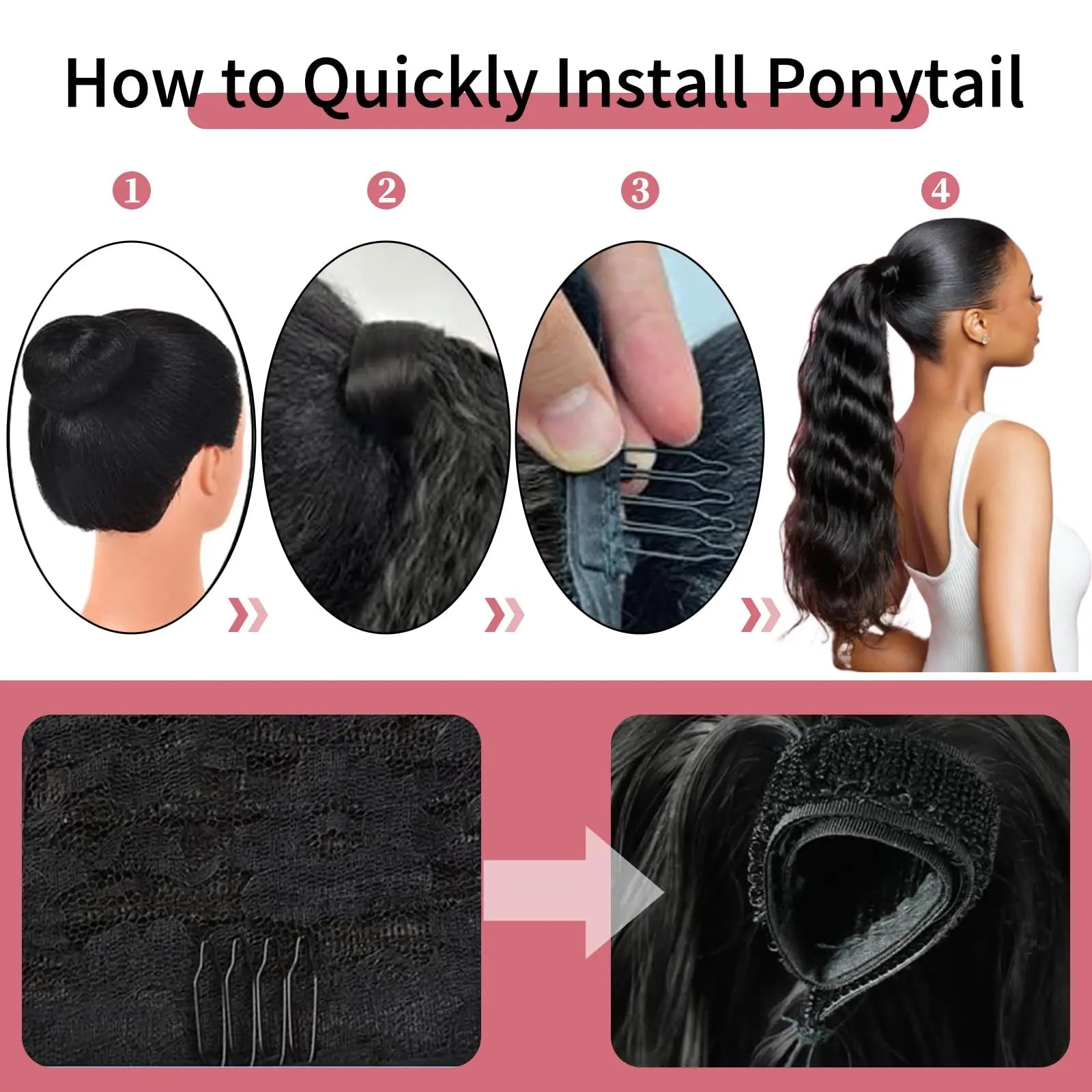 100G queue de cheval Extensions de cheveux humains enveloppe droite autour de la prêle 100% Remy cheveux humains 10 "-32" Extension de queue de cheval pour les femmes