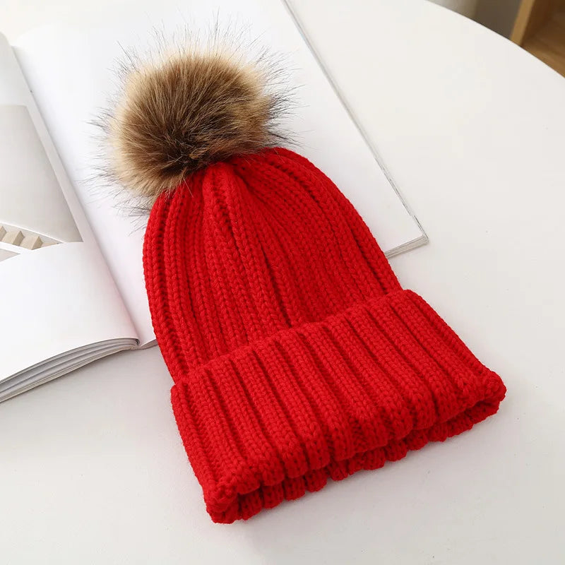 Chapeaux d'hiver pour enfants, pour filles et garçons, grand pompon, épais et chaud, tricoté, pour adultes et enfants, pull classique unisexe, casquettes Parent-enfant