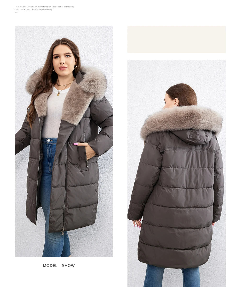 HaiLuoZi-Doudoune Longue en Coton pour Femme avec Ceinture en Fourrure, Manteau à Revers, Fermeture Éclair Indépendante, Vêtements d'Extérieur, Nouvelle Collection Hiver 2023, 1171