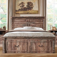 Cadre de lit queen size Farmhouse, avec tête de lit de 51 po de hauteur, cadre de lit en bois avec pied de lit de 20 po de hauteur et 2 grands tiroirs de rangement