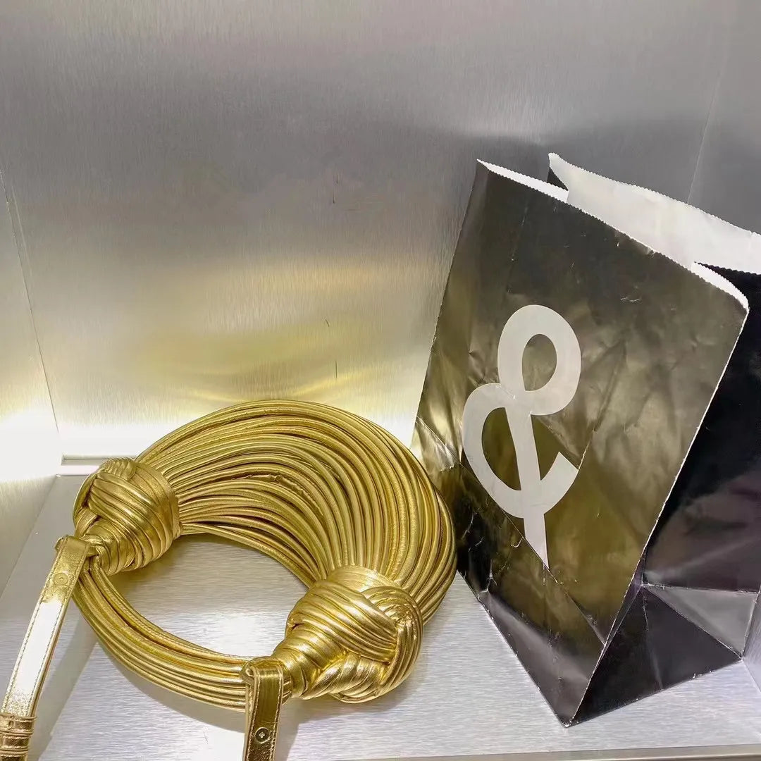 Sacs à main pour femmes 2025 nouveau en or marque de luxe de créateur sacs à nouilles tissés à la main corde nouée tiré Hobo argent pochette de soirée