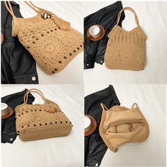 Sac à main tissé de grande capacité, sac à bandoulière ajouré, fourre-tout en Crochet, fourre-tout bohème tissé pour femmes, sacs de Shopping tricotés
