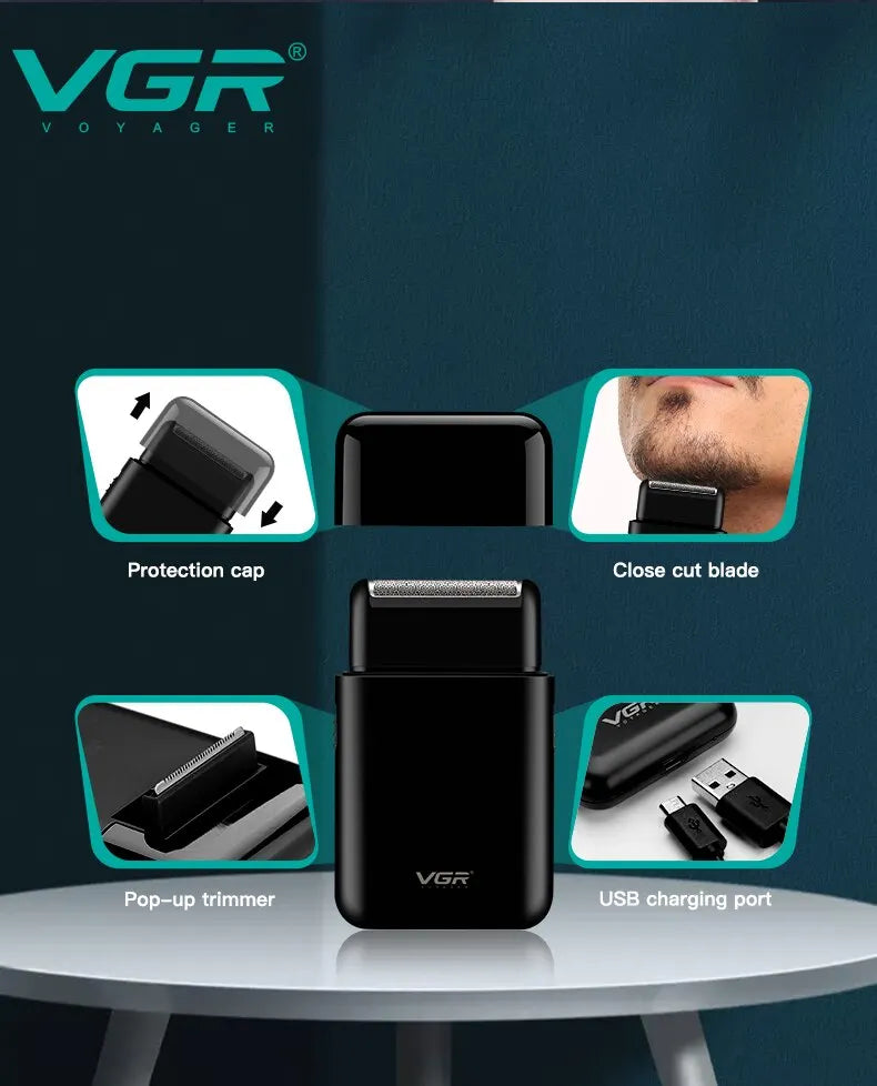 VGR Professional Electric Razor, Portable Mini Shaving Machine, USB Charging Beard Trimmer for Men, V 390