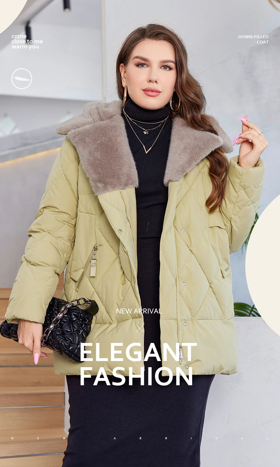 HaiLuoZi-Veste Courte à Capuche avec Fourrure pour Femme, Vêtement d'Hiver de Grande Taille, Design de Matelassage Indépendant, Grandes Poches, Combiné 2023, Nouvelle Collection 1163