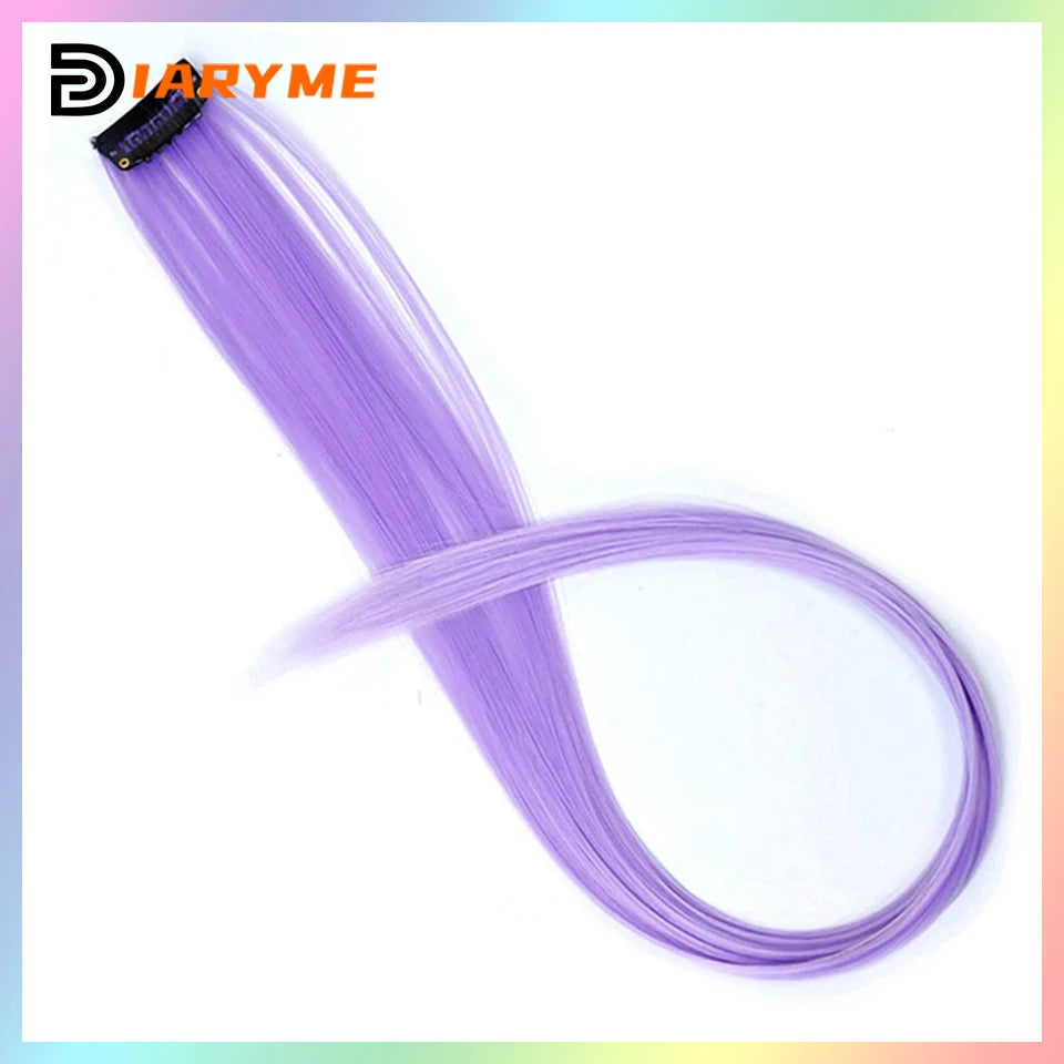 Colorful curly synthetic hair extensions for girls, long clip-in hairpiece, multicolored party strands, wig piece, for women and children