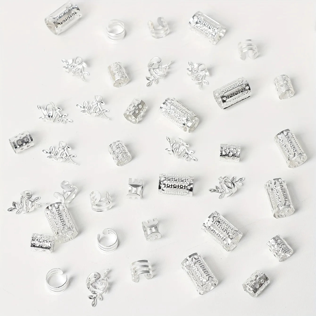 40 pièces/ensemble accessoires de cheveux Loc bijoux de cheveux pour tresses style de cheveux bricolage anneaux de cheveux creux en métal pour diverses décorations/accessoires