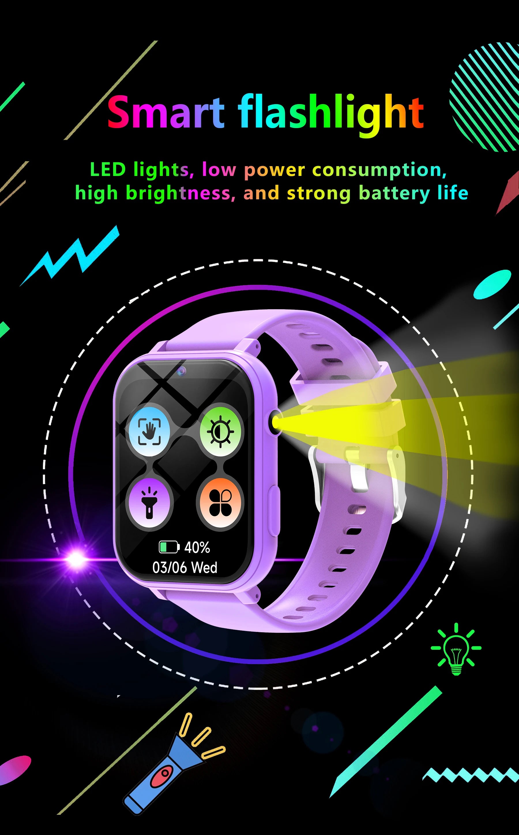 Nouveaux enfants Smartwatch jeux HD caméra frontale surveillance du sommeil lampe de poche électronique écran tactile alarme calculatrice cadeau garçons filles
