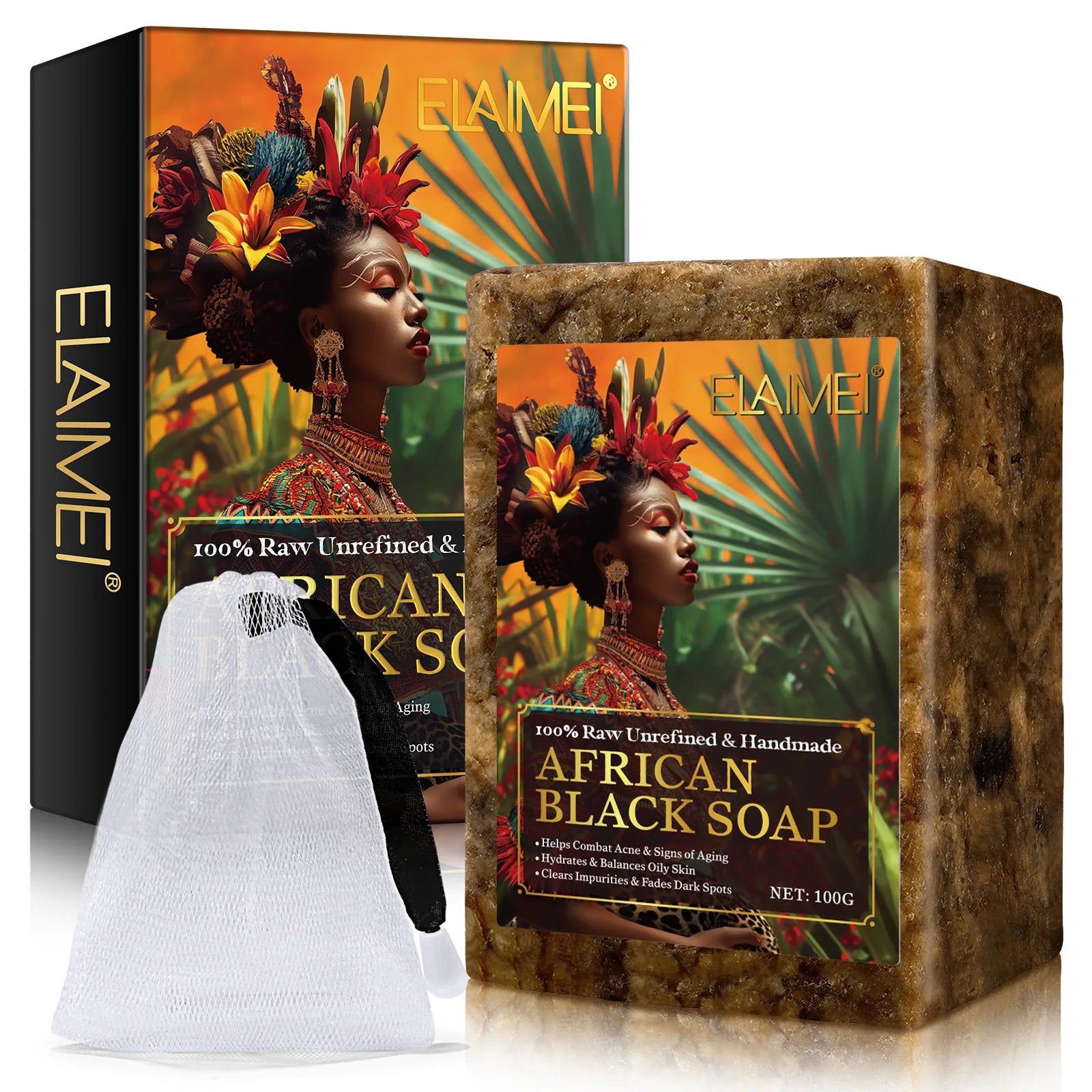 Savon noir africain brut pour peaux grasses, taches foncées, ingrédients purs et naturels – Savon biologique pour le visage et le corps