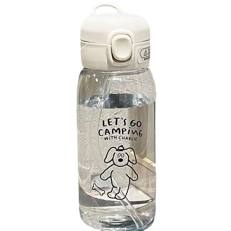 Bouteille d'Eau en Plastique avec Paille, Simple, Grande Capacité, Portable, Degré de Chute, Tasse Portable, Dessin Animé, Ventouse de Glace