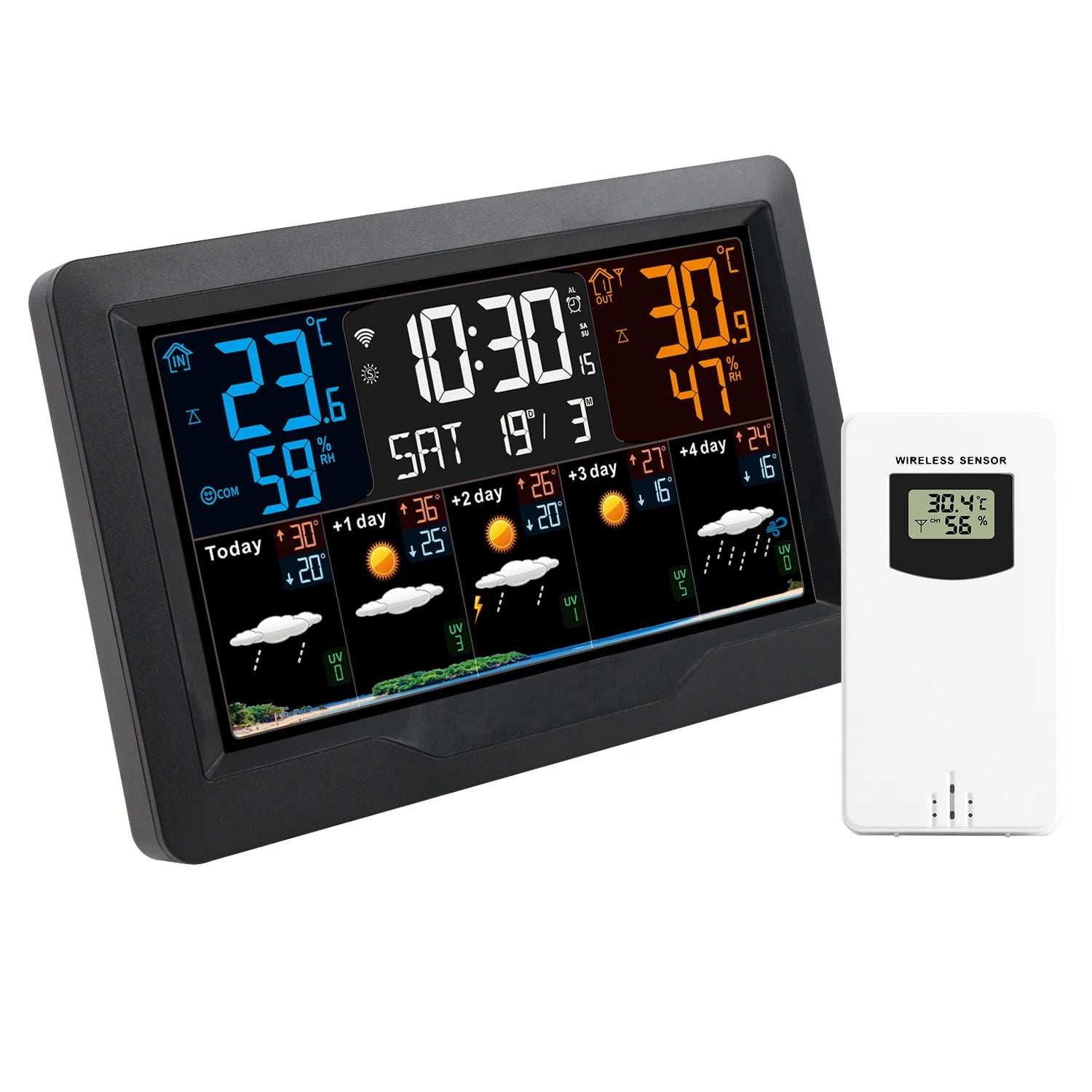 Tuya – Station météo intelligente WIFI, compteur de température et d'humidité, prévisions météorologiques, réveil météo multifonctionnel pour intérieur et extérieur