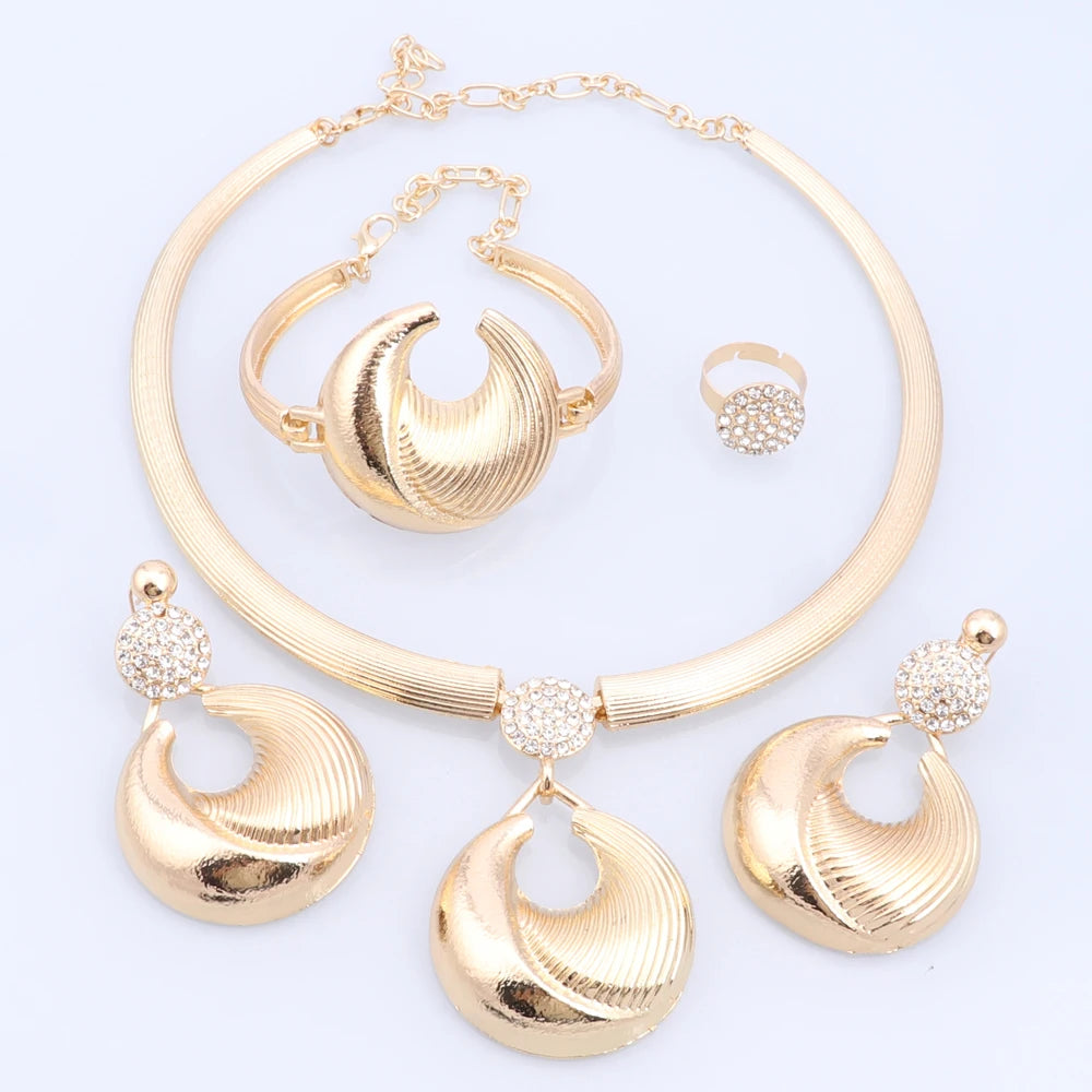 Ensemble de bijoux de dubaï pour femmes, plaqué argent, collier, boucles d'oreilles, Bracelet et bague de luxe, bijoux pour fête de mariage, tendance ﻿