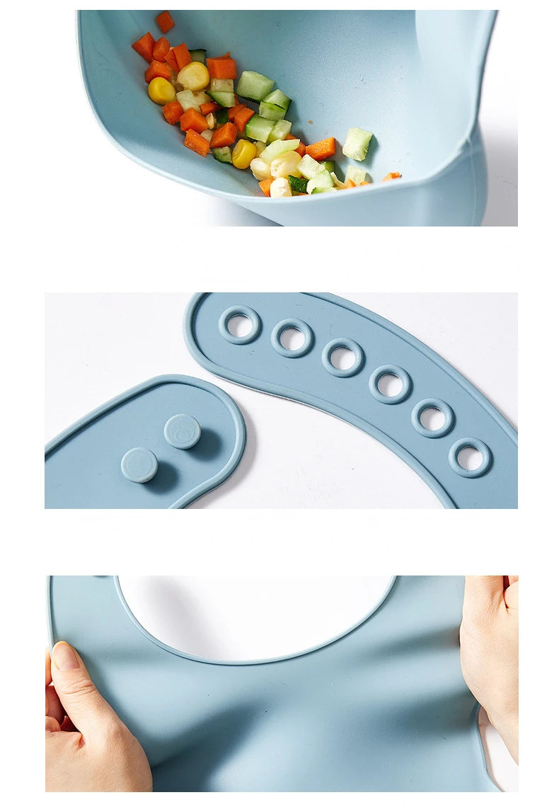 Bavoirs imperméables en Silicone pour bébés, couleur unie, réglage à 6 vitesses, poche de salive, tissus à roter pour enfants, accessoires pour nouveau-nés