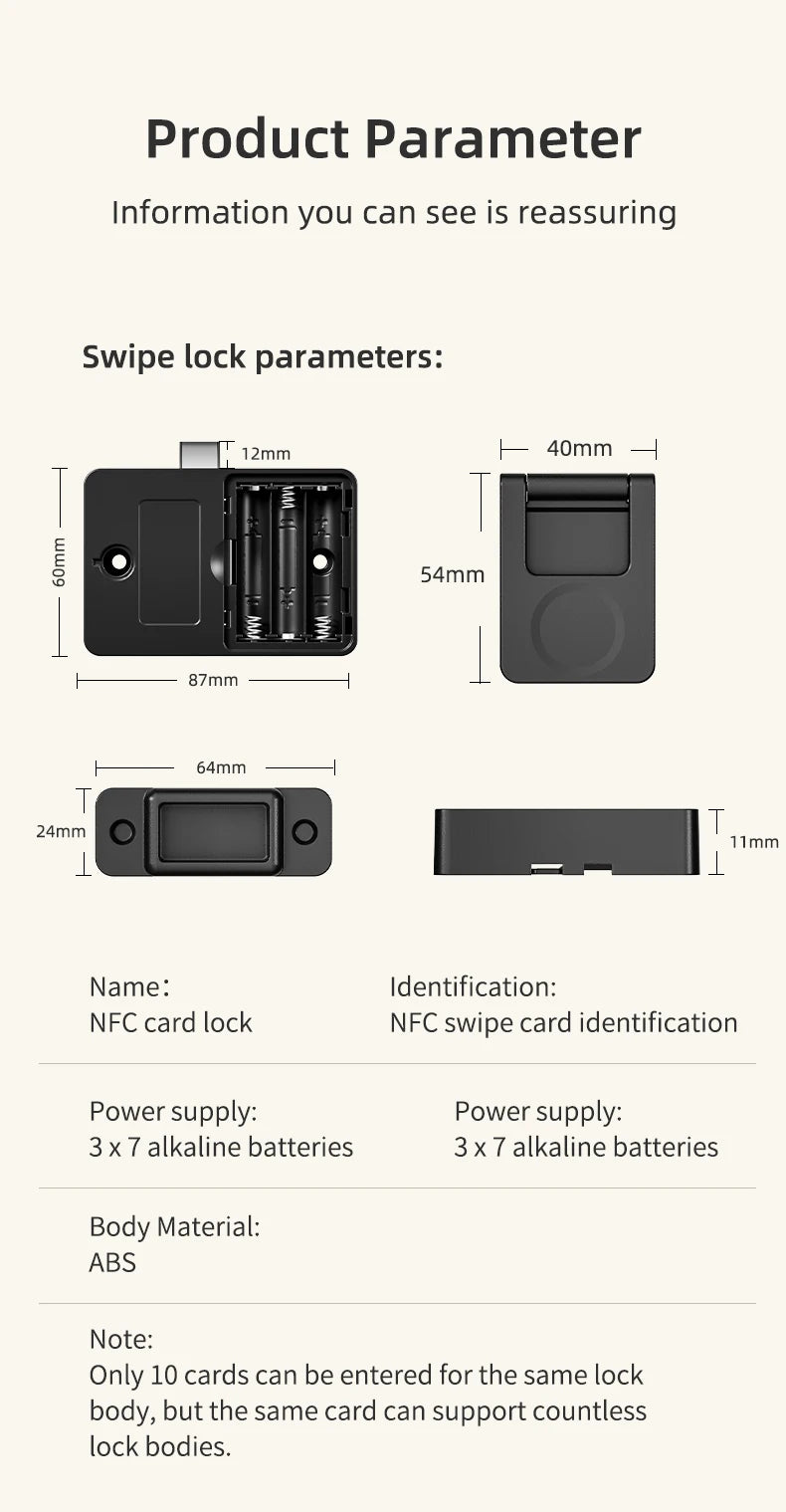 Serrure de porte intelligente en bois, serrure électronique Invisible, carte RFID, déverrouillage NFC, boîte aux lettres sans clé, casier, tiroir de meubles, serrures intelligentes