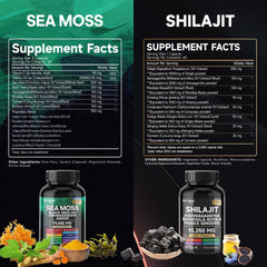 Mousse de mer et shilajit Bundle 120 gélules, avec seamos, huile de pépins noirs, Ashwagandha, gingembre, racine de bardane, curcuma, Pepp noir