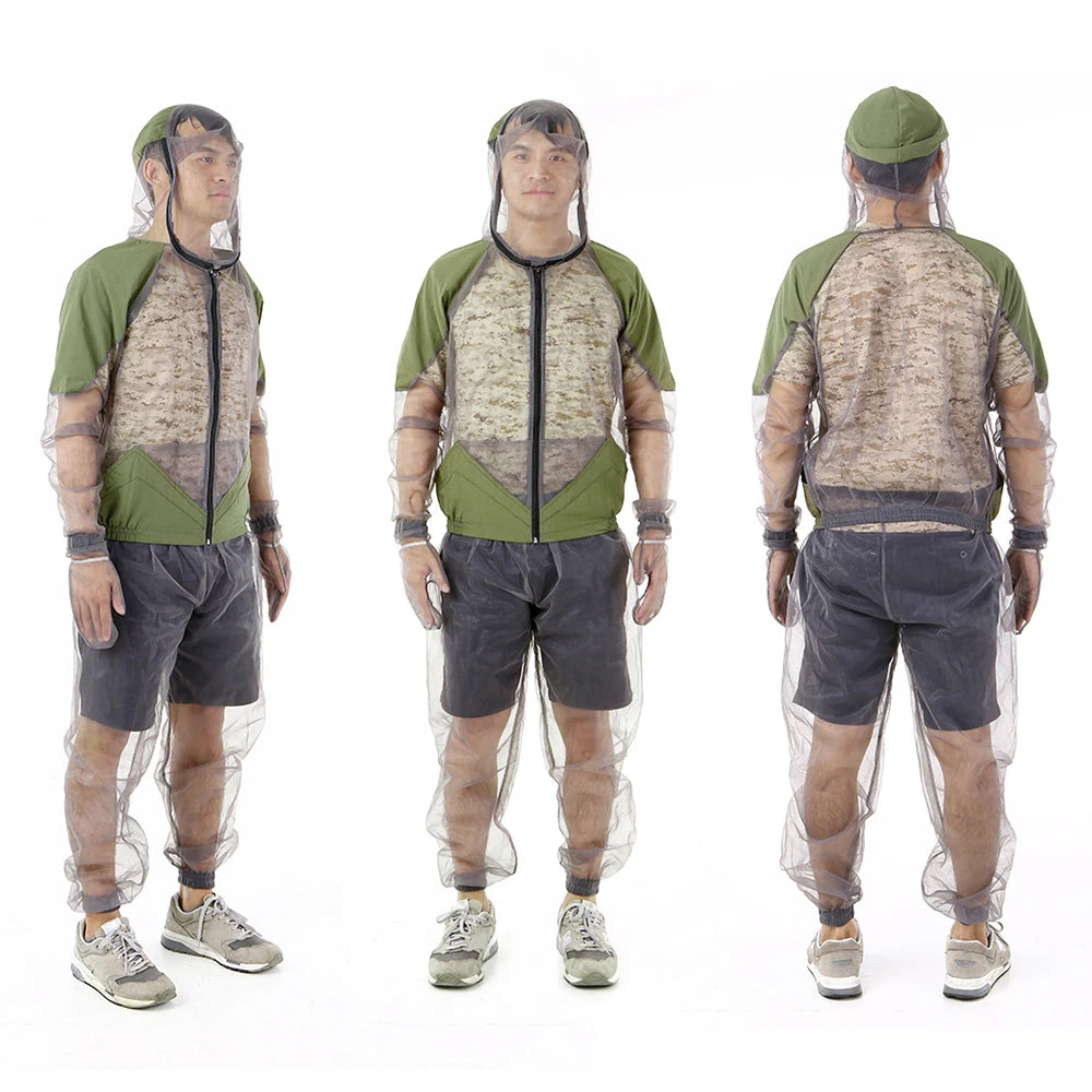 Outdoor mosquito-repellent jacket, Olympic-sized mesh hooded jacket, fishing and camping jacket, insect protection, mesh shirt, gloves and pants