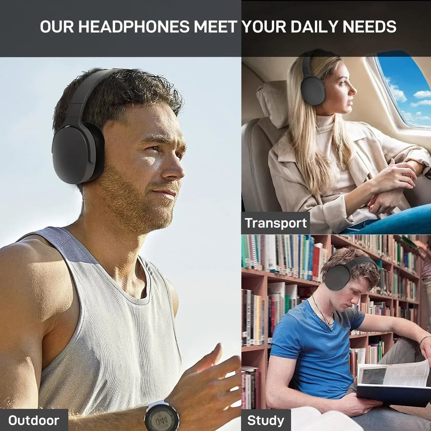 Casque sans fil Bluetooth casque sur l'oreille Hifi stéréo véritable sport écouteurs TF AUX lecteur de musique avec micro HD