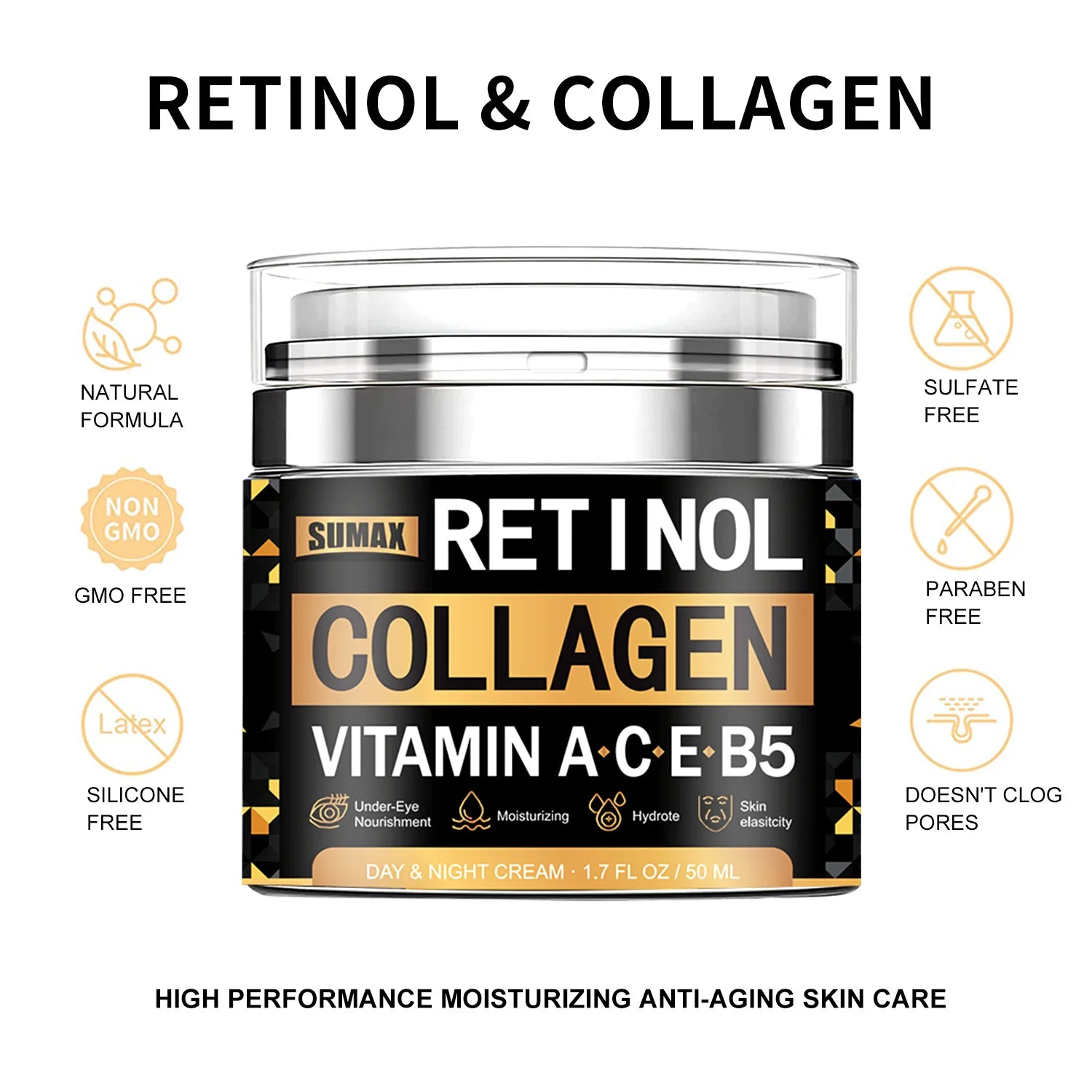 Crème anti-rides au rétinol instantané pour hommes, crème raffermissante au collagène, hydratante, blanchissante, vitamine C, produits éclaircissants pour la peau, 50ML