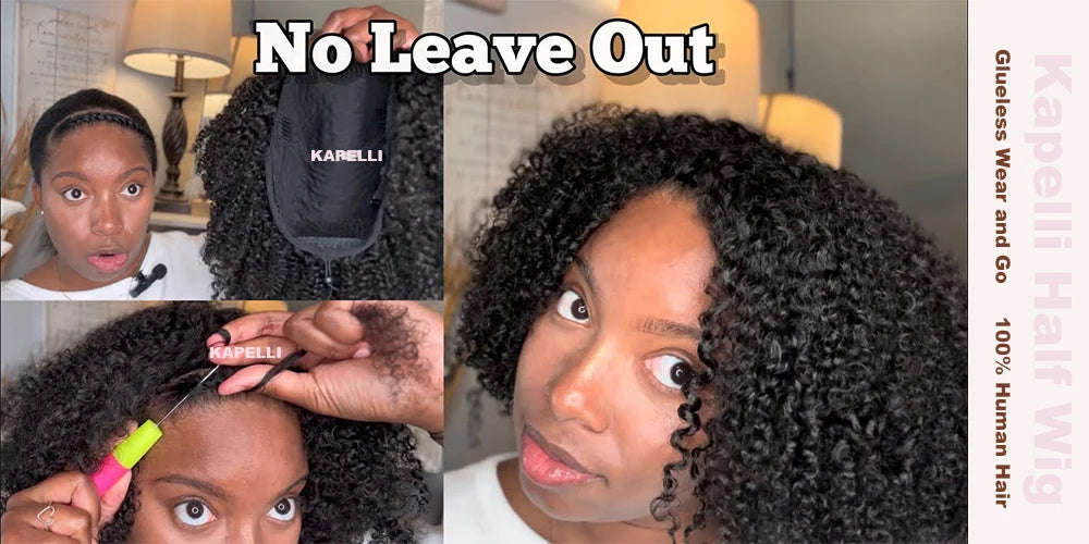 Demi-perruque cheveux humains crépus bouclés sans colle perruque cheveux humains prêt à porter 3 en 1 demi perruque avec cordon 250 densité bouclée demi-perruque