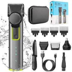 Tondeuse à barbe électrique sans fil pour hommes, tondeuse à cheveux réglable, kit de barbiers professionnels étanches, tondeuses à moustache pour hommes