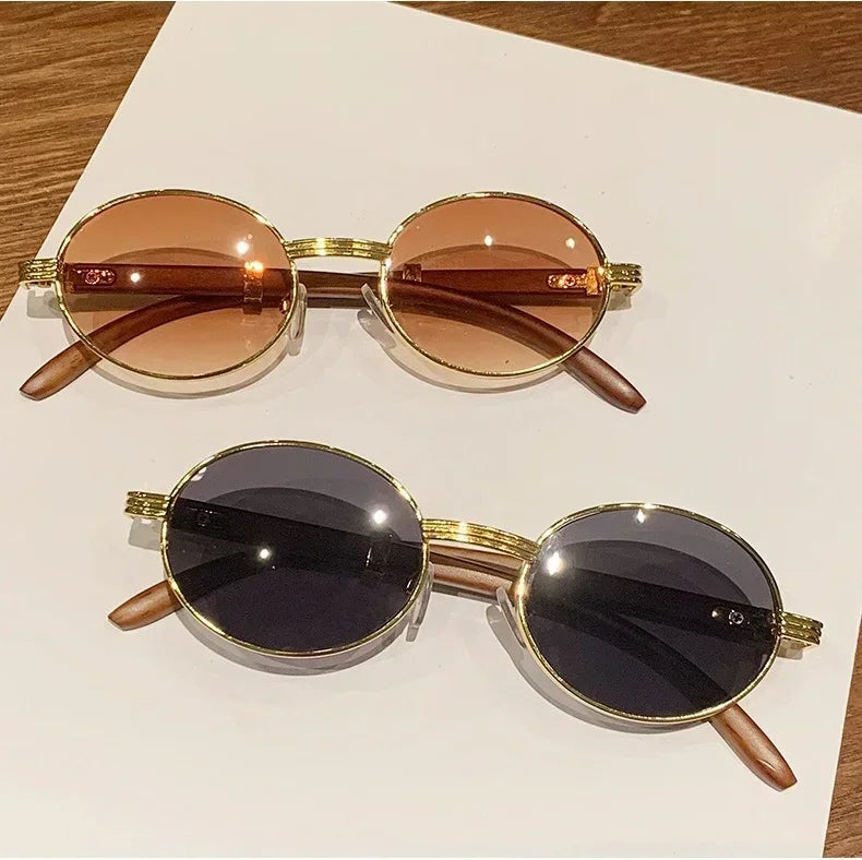 Lunettes de soleil ovales vintage en bois pour hommes et femmes, lunettes de soleil de créateurs, nuances de luxe, UV400, mode