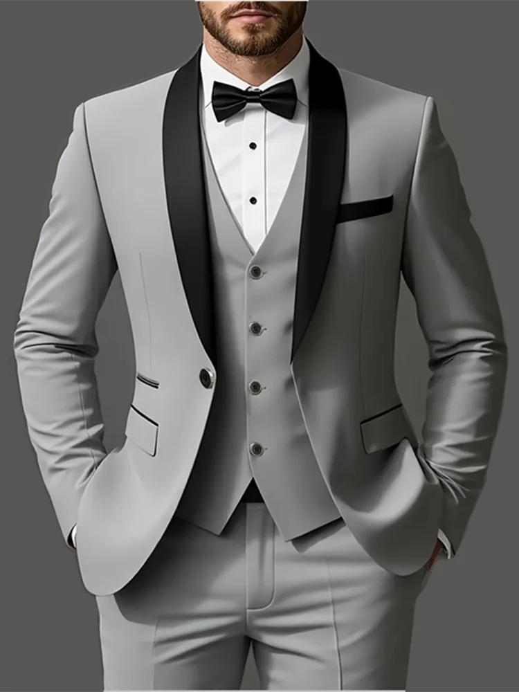 Men's 3-piece suit set, jacket + vest + trousers, fashionable and high quality, suitable for weddings, parties and formal occasions.