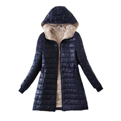 Women's Korean-style mid-length hooded cotton coat, warm lambswool coat and velvet jacket, new autumn and winter 2023 collection