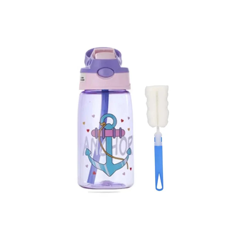 Bouteilles d'eau pour enfants de 480Ml, gobelets d'alimentation créatifs de dessin animé avec pailles et couvercles, anti-déversement, portables pour tout-petits