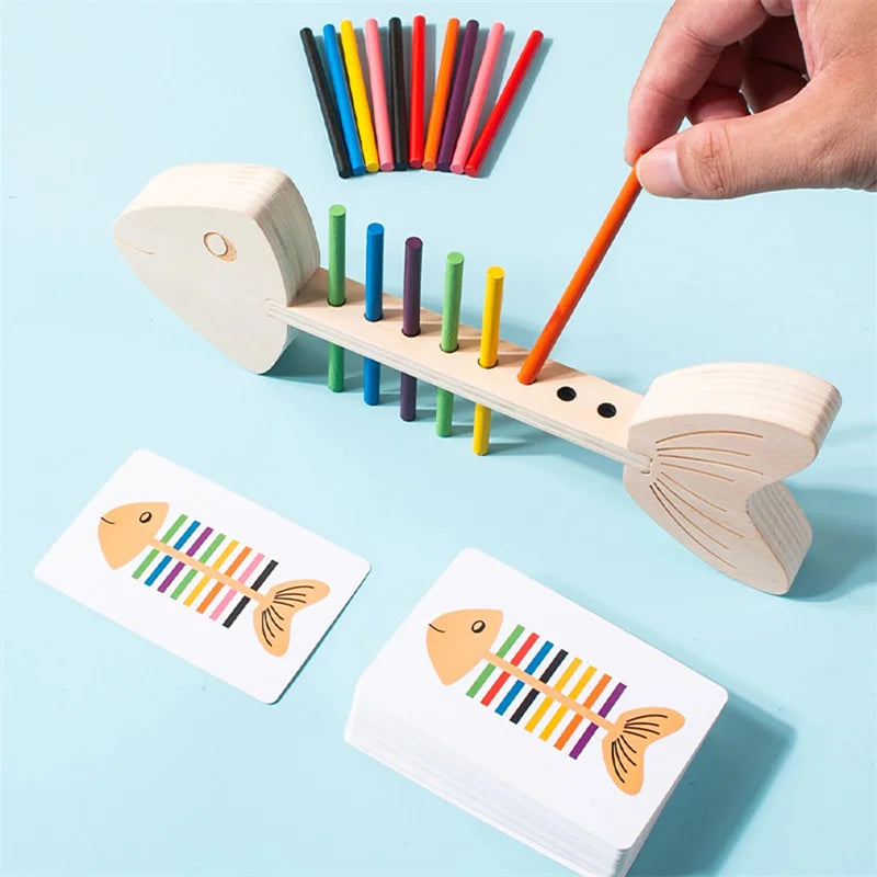 Jouets sensoriels Montessori assortis aux couleurs, bâton d'équilibre en bois, jeu d'entraînement fin, jouet Puzzle pour garçons et filles, cadeau d'anniversaire et de noël