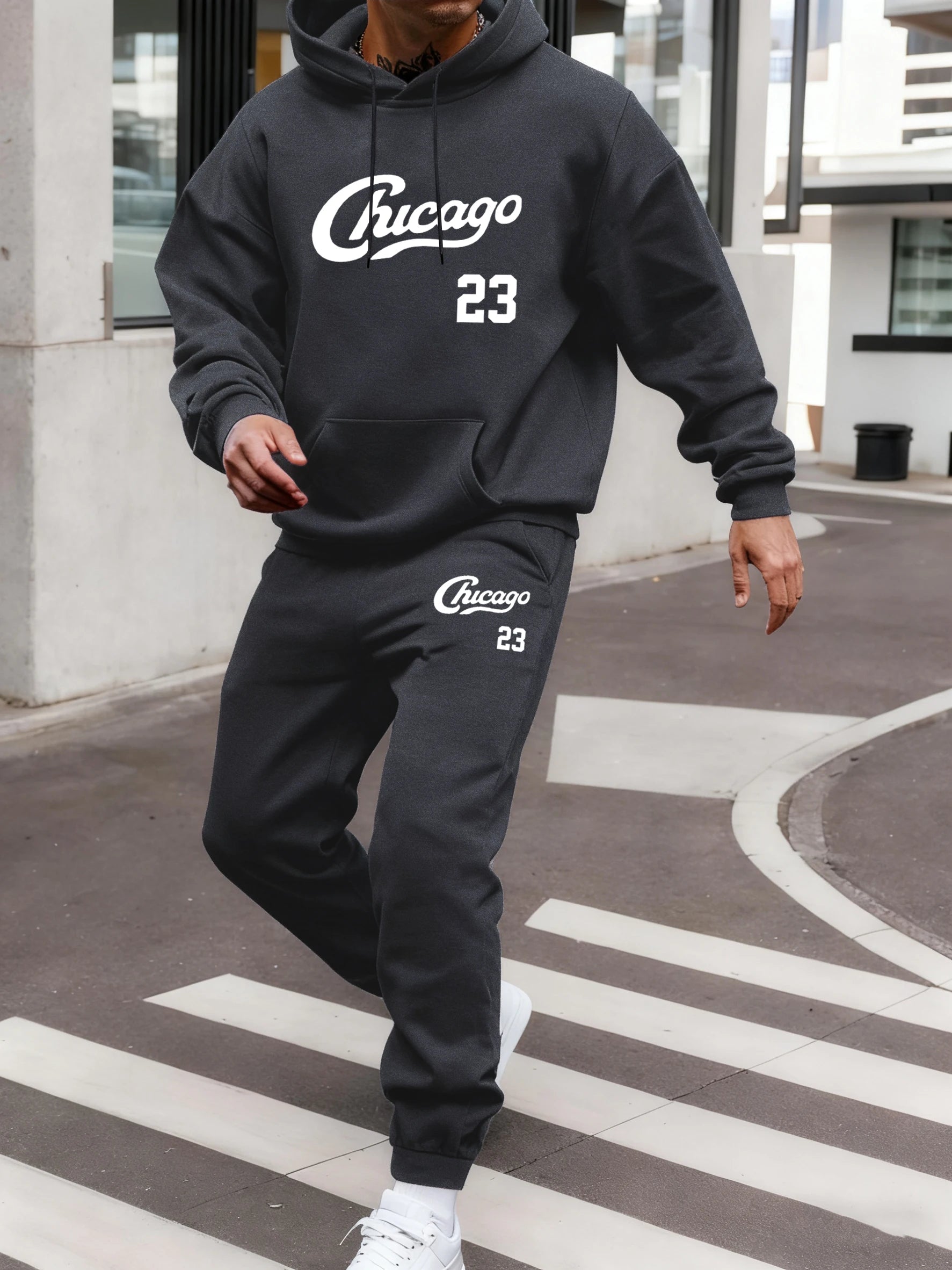 Chicago numéro 23 imprimé ensemble à capuche hommes Sport décontracté sweat poche rue hauts automne polaire pantalons de survêtement tout-Match pantalons confortables