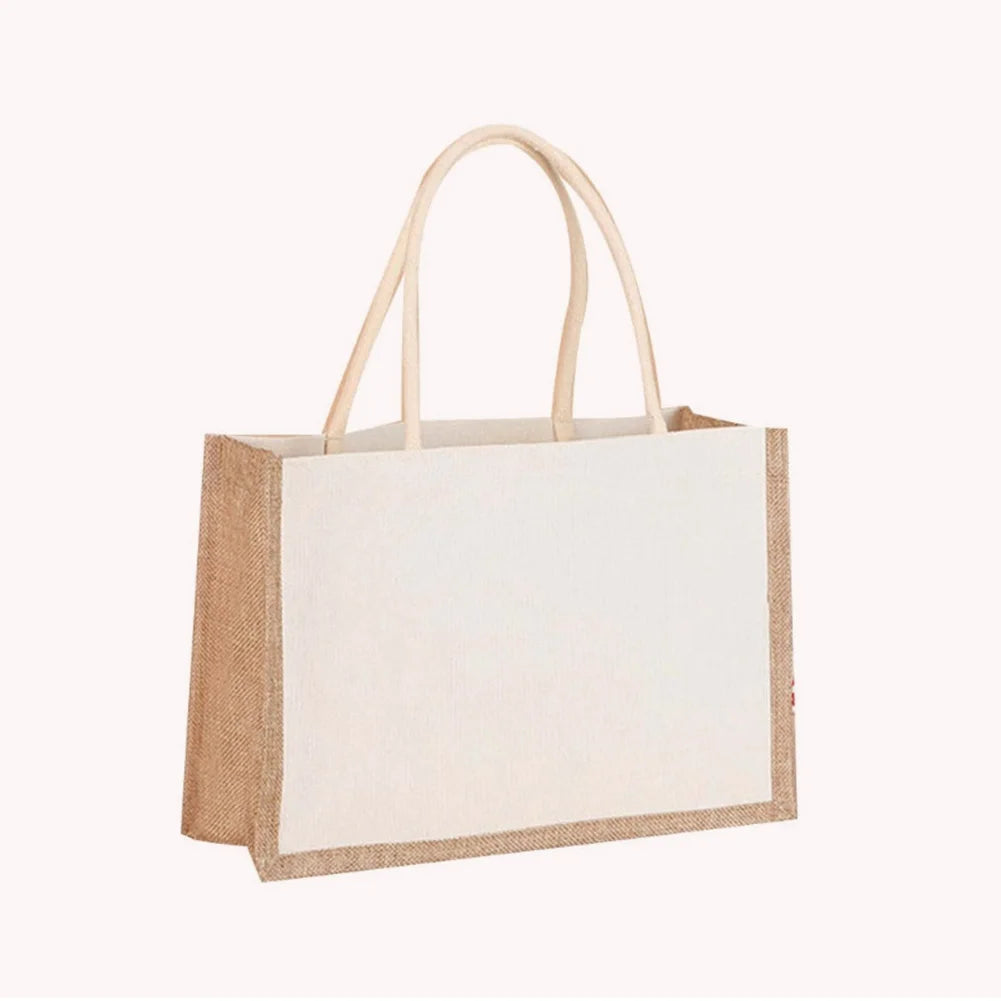 Sac fourre-tout en toile de jute réutilisable vintage, sacs en lin faits à la main, sacs à main portables pour dames, sac d'épicerie, sac cadeau d'anniversaire et de mariage