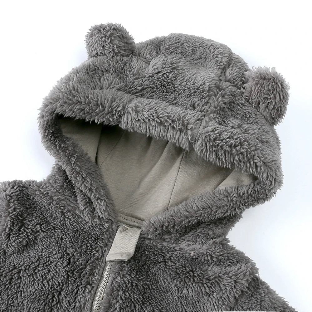 Barboteuse pour bébé de 0 à 24 mois, vêtements d'hiver pour nouveau-né, garçon et fille, body à fermeture éclair, ours en polaire, pyjama à capuche
