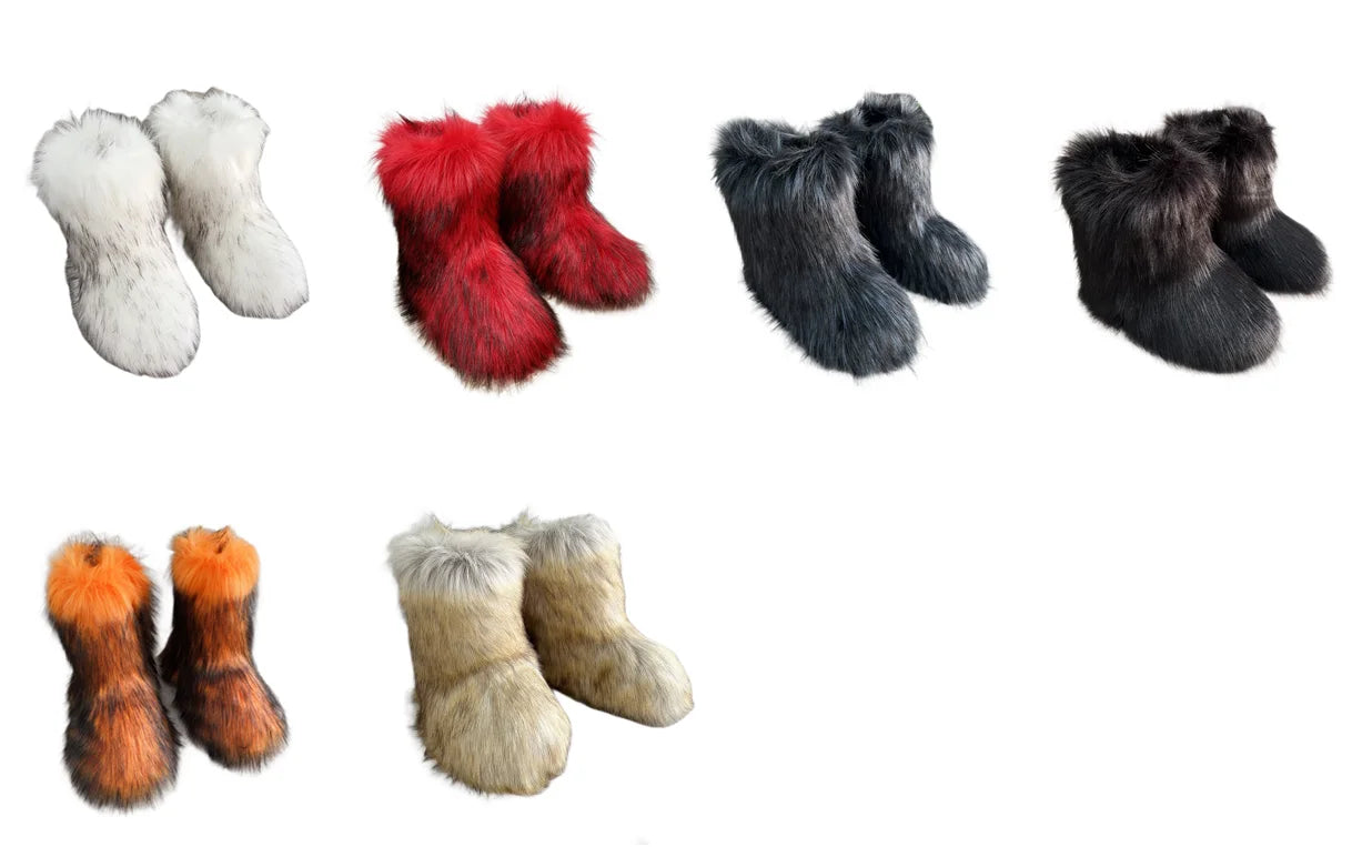Nouveau Hiver fourrure une pièce fourrure de raton laveur femme bottes de neige chaussures de fourrure en plein air mi jambe bottes