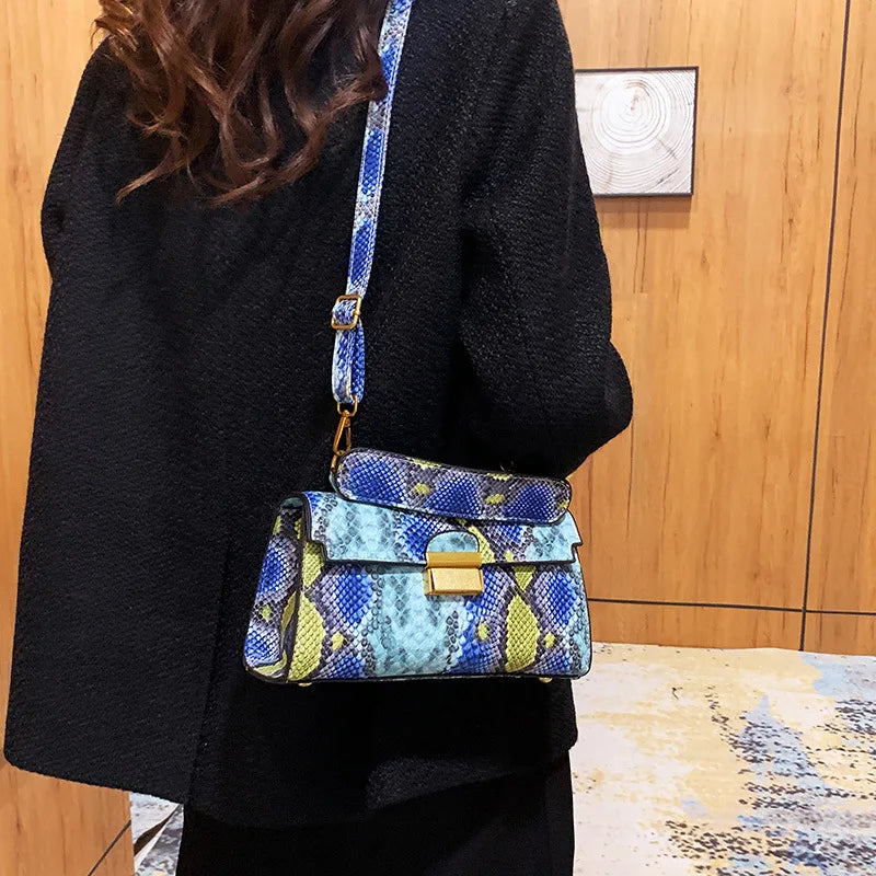 Women's PU leather shoulder bag, snakeskin pattern, square messenger bag, women's tote bag, insider bags, luxury brand, 2023 