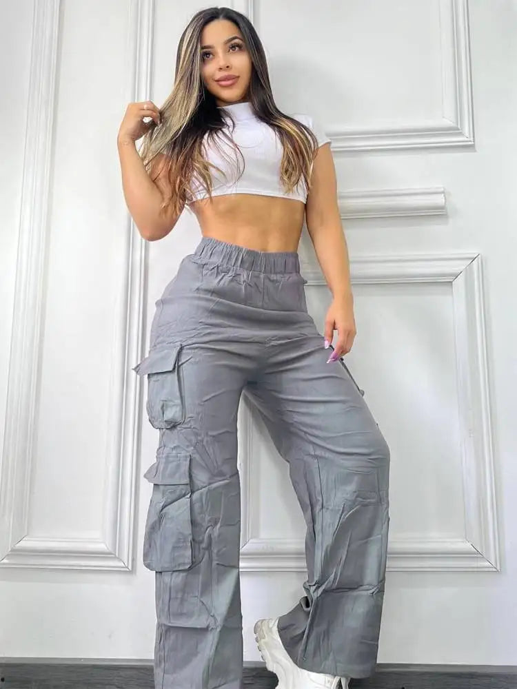 Nouveau pantalon Cargo droit femmes taille haute Baggy pantalon décontracté jambe large mince Vintage Y2K Streetwear poche mode pantalons décontractés