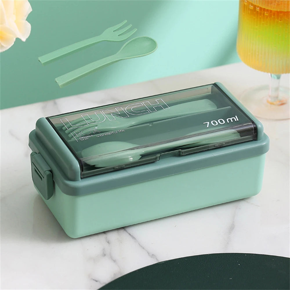 Boîte à déjeuner Portable Double couche pour enfants, avec fourchette et cuillère, boîtes à Bento pour micro-ondes, ensemble de vaisselle, conteneur de stockage des aliments