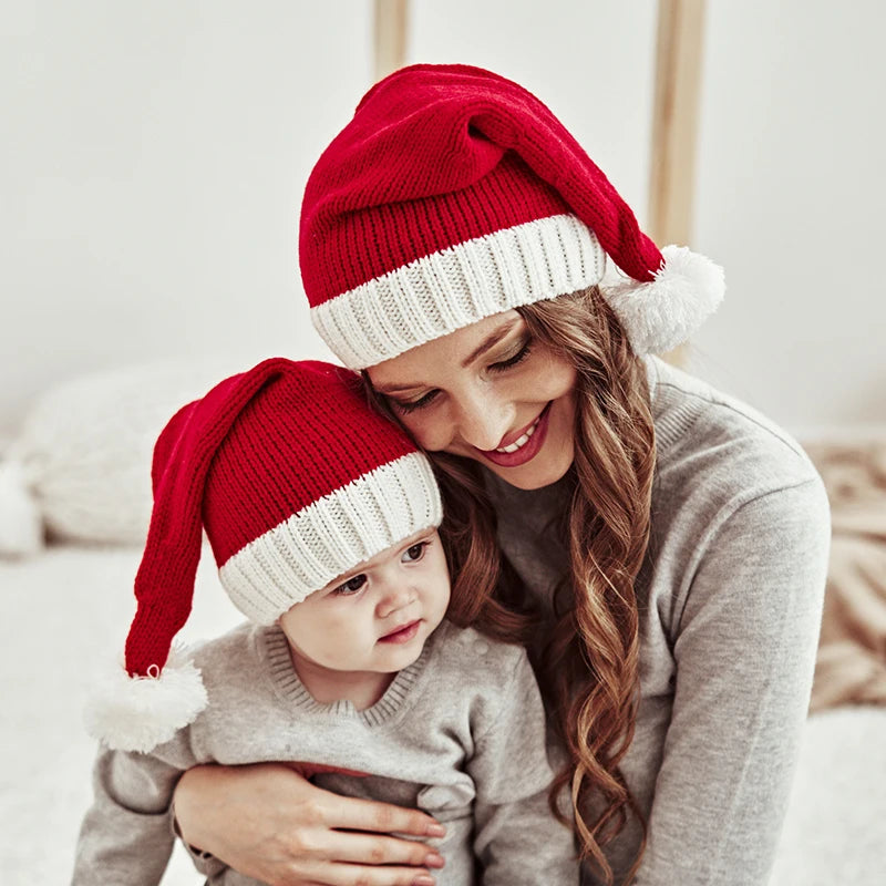 Chapeau de noël tricoté pour bébé, mignon, pompon, bonnet doux pour adulte et enfant, chapeau de père noël, cadeau du nouvel an pour enfant, décoration de noël 2023