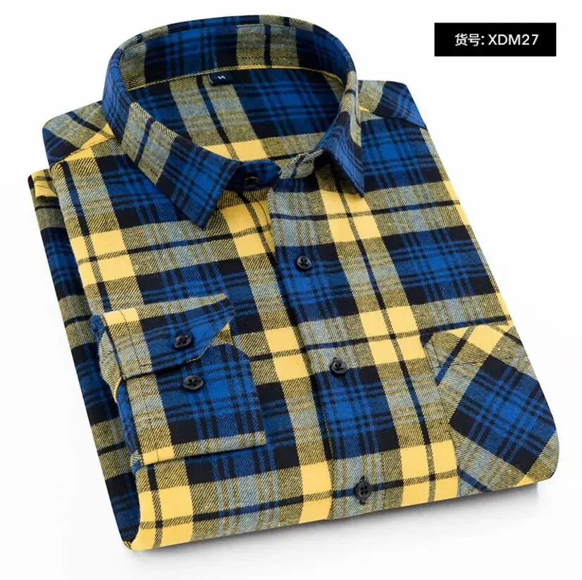 Chemise décontractée en coton à carreaux pour hommes, chemise habillée en glouton, manches longues, coupe couvertes, mode printemps et automne, 2025