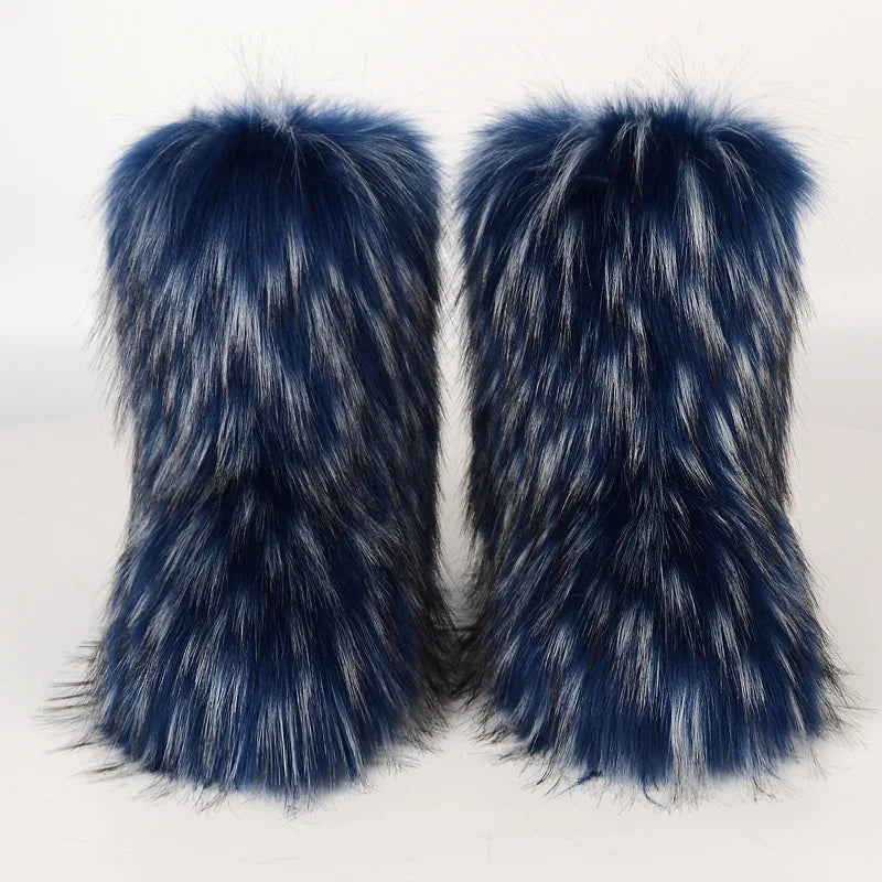 Bottes de neige d'hiver pour femmes en plein air de luxe fourrure fausse fourrure de renard bottes femme en peluche chaud plate-forme chaussures nouvelle mode Bottes grande taille 46