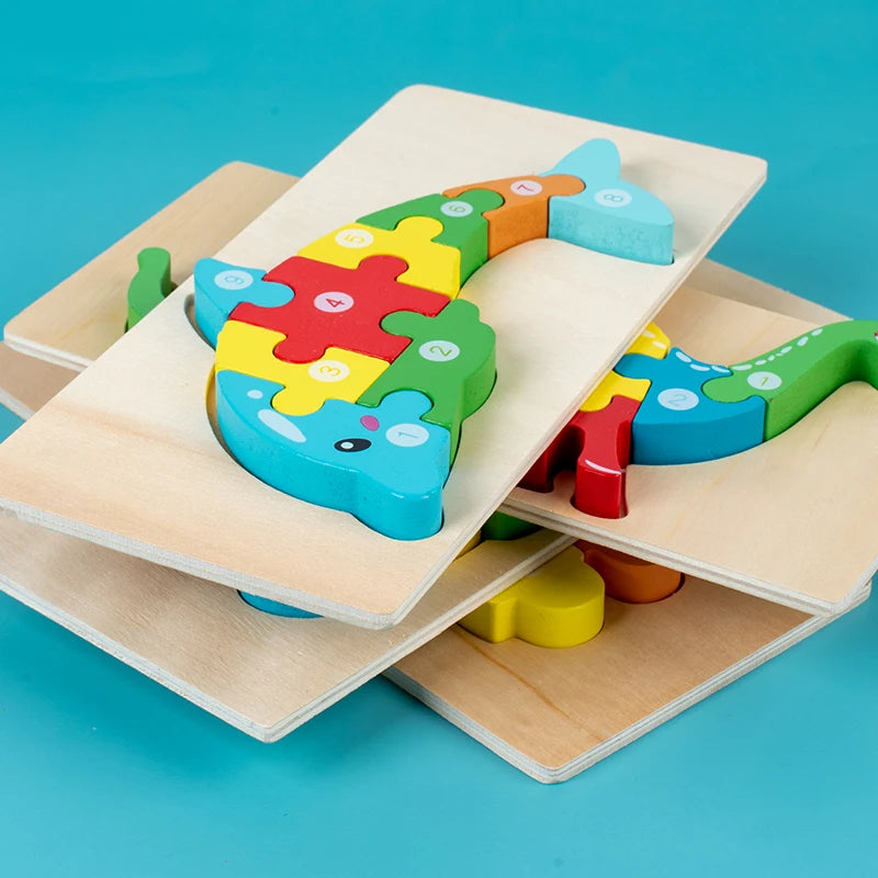 Puzzles en bois Montessori pour enfants, jouets pour tout-petits de 2 à 3 et 4 ans, jouet dinosaure