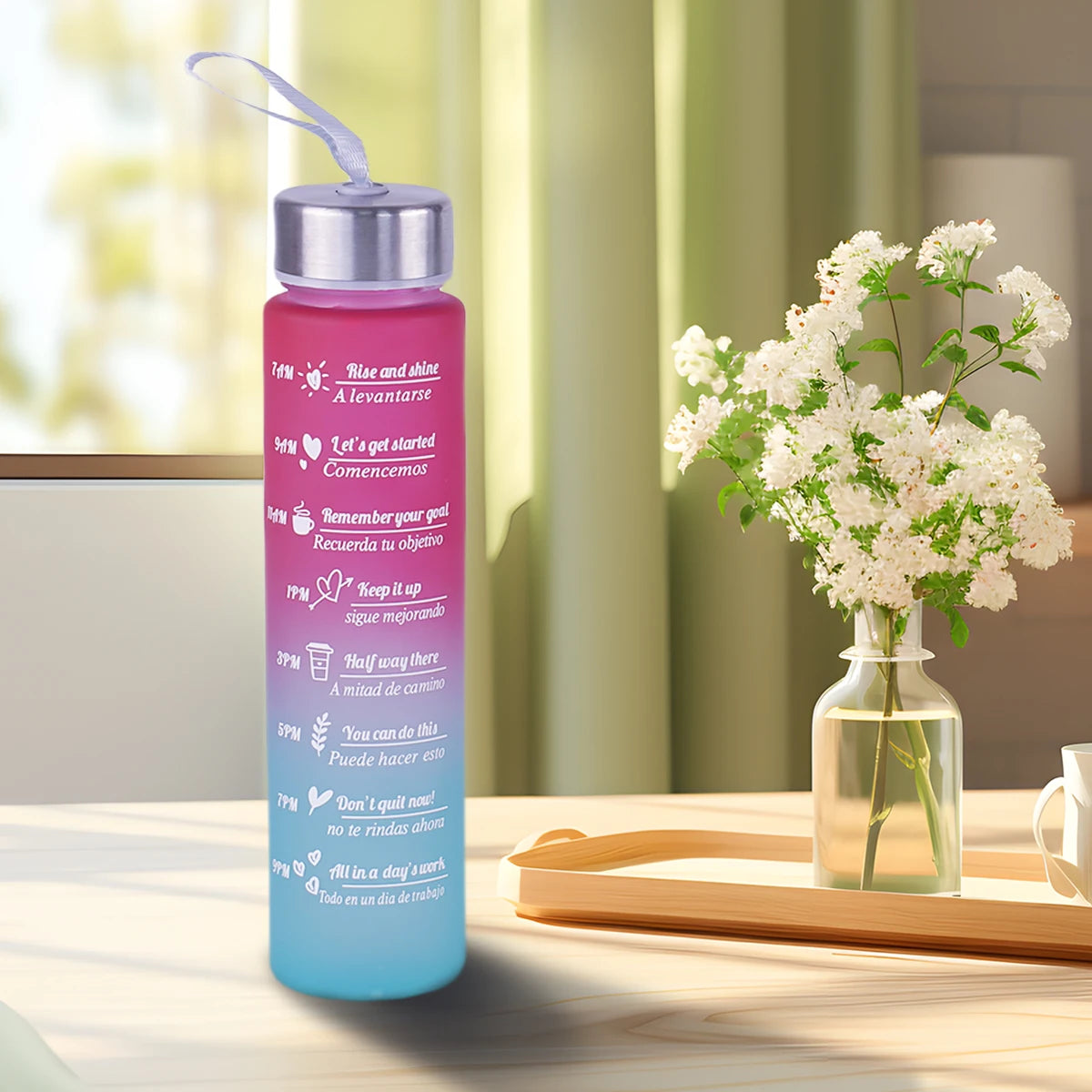 Bouteille d'eau de 300ml sans BPA, anti-fuite, bouteilles de boisson de haute qualité avec marqueur de temps, Fitness, sport, réutilisable en plein air