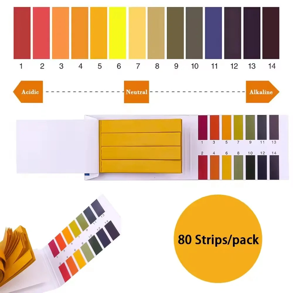 Bandelettes de Test de PH, 80 bandelettes/paquet, contrôleur de PH complet, indicateur 1-14st, testeur de tournesol, papier, Kit de service de sol d'eau, usine