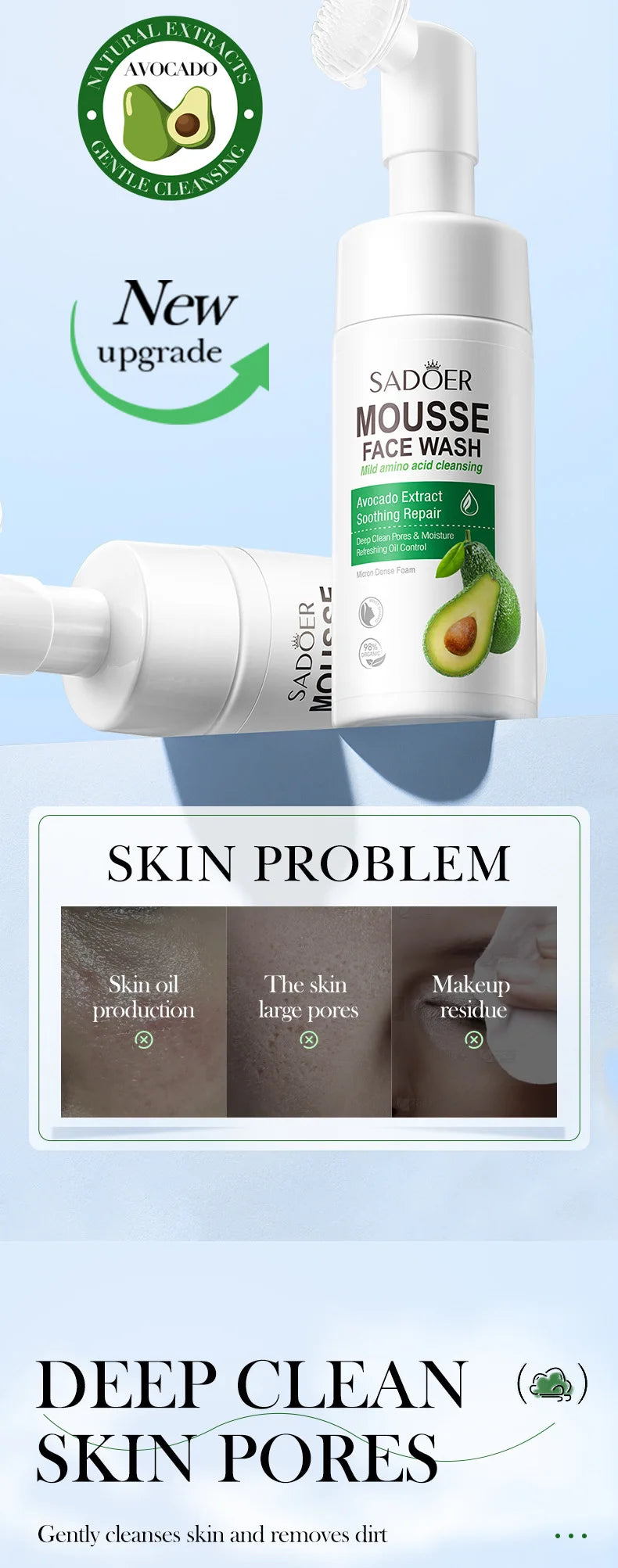SAODER Fruits nettoyant pour le visage mousse de lavage du visage Massage nettoyage Mossee hydratant produits de soins de la peau du visage